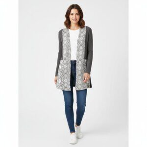 Simply Noelle Women's Open Front Gray Floral Cardigan Sweater Size S/M (8-10)